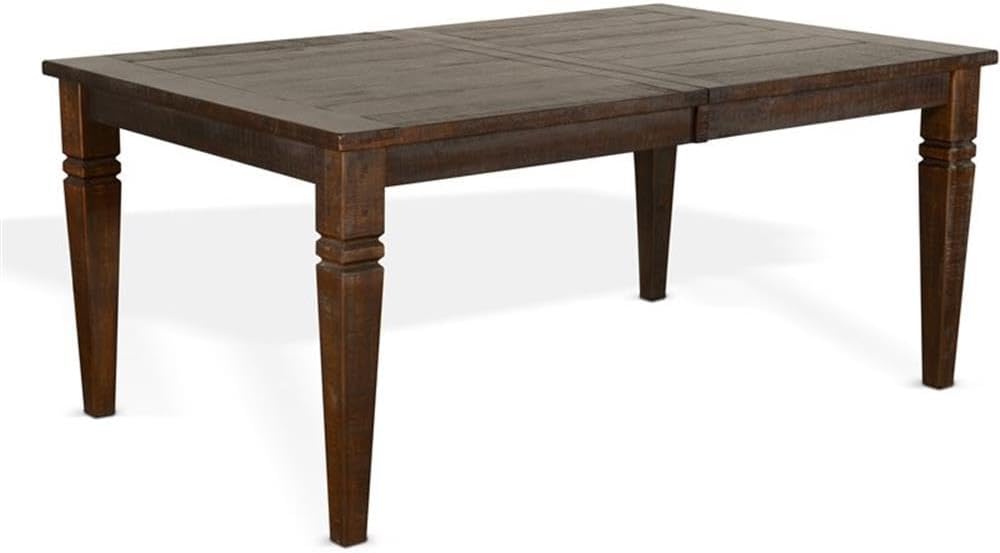 Pemberly Row 90 in Wood Extension Dining Table, Mahogany Solids and Veneers, Tobacco Leaf Finish, 24 in Butterfly Leaf, Tapered Wood Legs, Rustic Style Kitchen or Dining Room Table