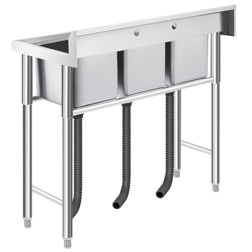 Image of Garvee Stainless Steel 3 Compartment Commercial Sink, 11x19 Inch Basins with 2 Drainboards, NSF Certified Undermount Utility Sink for Restaurant Kitchen Bar