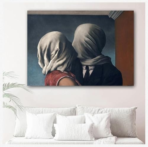 Toile Magritte l'amant du baiser pour créer une ambiance artistique unique dans votre grand salon
