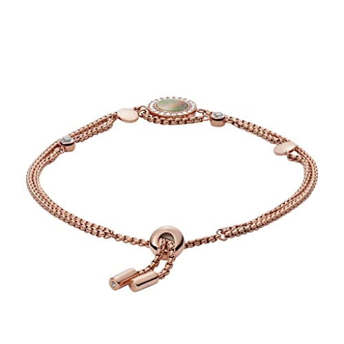 Fossil Women's Georgia Quartz Stainless Steel And Leather Casual Watch And Womens Grey Mother-Of-Pearl And Rose Gold Multi-Strand Slider Closure Bracelet #TOP7