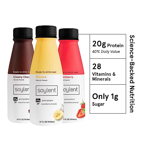 Image of Soylent Meal Replacement Shake, Banana Split Variety Pack, Contains 20g Complete Vegan Protein, Ready-to-Drink, 14 Fl Oz (Pack of 12)