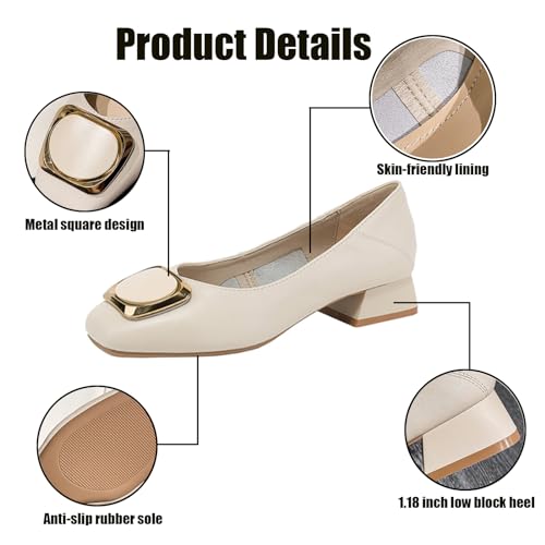 Women's Square Toe Metal Buckle Heels Comfortable Slip On Patent Chunky Low Block Heel Pumps Outdoor Classic Dress Wedding Office Party Shoes2