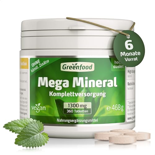 Mega Mineral, 1300 mg, hochdosiert, 100% Tagesbedarf, 360 Tabletten alle wichtigen Mineralien und Spurenelemente. Ohne künstliche Zusätze, ohne Gentechnik. Vegan.