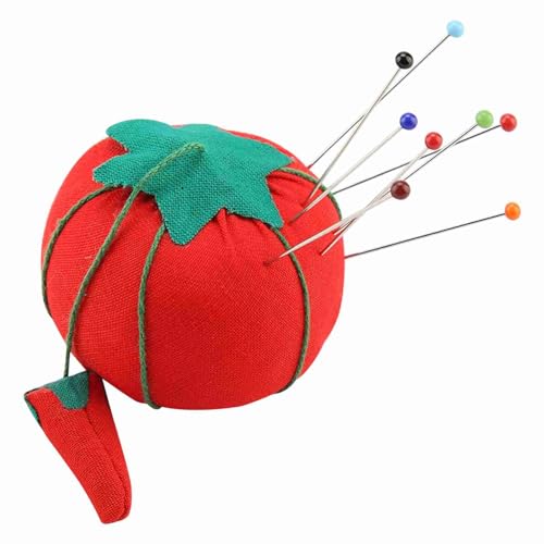 Almofada de agulha em formato de bola de tomate, 2 tamanhos, almofada de alfinete com alça de pulso,