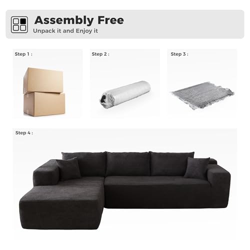 Image of HOOOWOOO Sectional L Shaped Couch,104 inch Assembly Free Modern Minimalist Sofa,Extra Deep Large Sofa Set,Corner Couch in A Box for Living Room(Left Chaise Black Corduroy Uphosted)