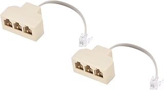 MECCANIXITY Phone Jack Splitter 6P4C Male to 3 Female Way Socket Adapter Telephone Line Splitter with Telephone Extension Cord 2 Pack