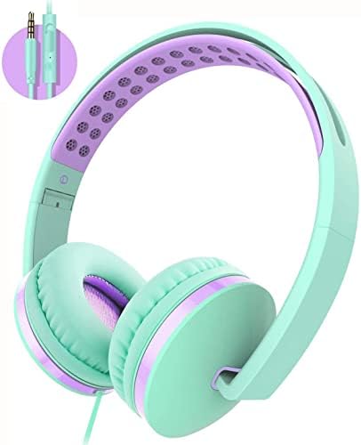 Kids Headphones for School, Volume Control Foldable&Adjustable On-Ear Headphones for Kids Boys Girls, 3.5mm Jack Stereo Wired Headphones for Phone, Tablet, Kindle, School/Travel Mint