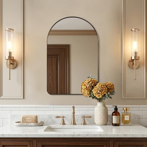 Image of ANDY STAR Brushed Champagne Bronze Arched Bathroom Mirror 20x30 Inch