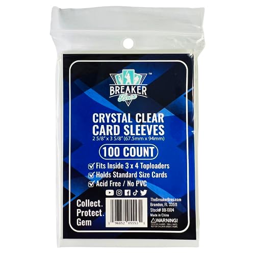 Breaker Bros 2.5" x 3.5" Crystal Clear Collectible Trading Card Protective Sleeves | 100 Standard Size Penny Sleeves for Trading Cards