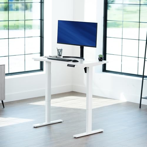 Image of VIVO White 43 x 24 in Standing Desk, DESK-1W4W | Electric, Holds 220 lbs, Sit Stand Up, Height Adjustable, Home Office, Memory Presets, 1B Series, White Frame