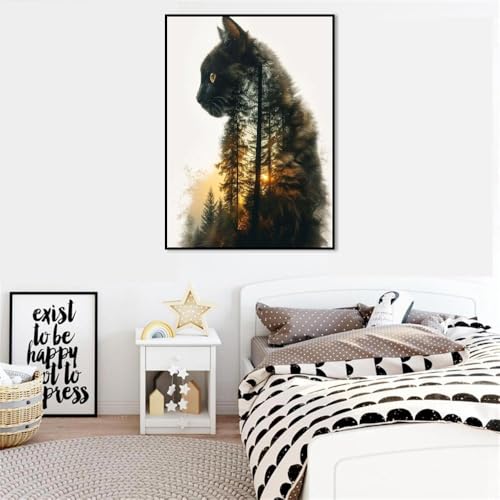 Image of Clendo Forest Cat Paint by Numbers for Adults, Painting by Numbers Kit on Canvas for Beginners, Adults' Paint-by-Number Kits Oil Painting Kits for Gift Home Wall Decor 16x20 Inch