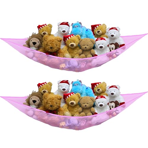 Simple Houseware 2 Pack Stuffed Animal Toy Hammock Net, Corner Wall Storage for Kids Room, Pink
