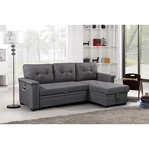 Lilola Home Reversible Sleeper Sectional Sofa With Storage Chaise And Pocket, Dark Gray #TOP7