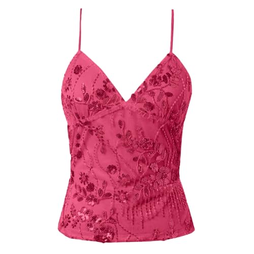 Débardeur d'été léger rose pour femme avec paillettes chics en taille S