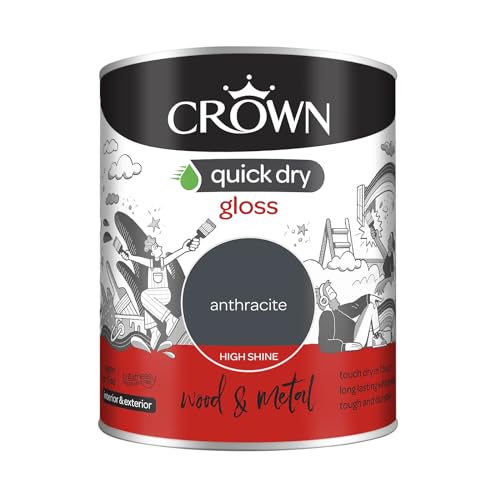Crown Quick Dry Gloss Paint Athracite Grey 750ml, Wood, Metal, Int/Ext