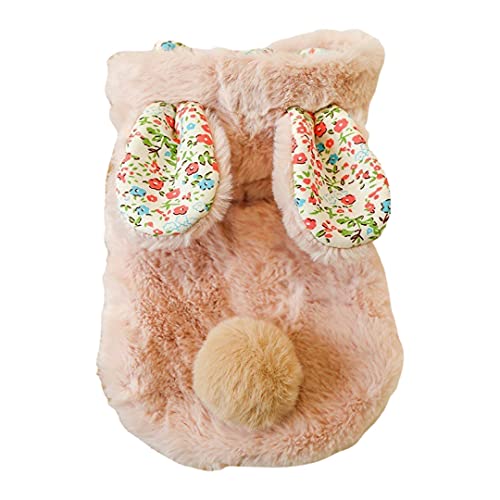 犬服 うさ耳 かわいい コート 秋冬用 袖なし ふわふわ 花柄 チワワ 小型犬 ドッグウェア (M, ピンク)
