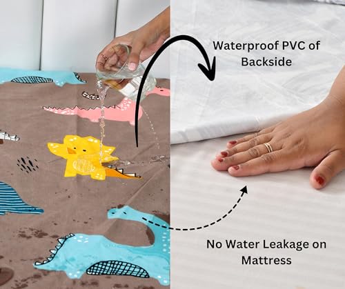 Image of RD TREND Waterproof Elastic Fitted Bedsheet, Queen Size 78x60x8 Inch, with 2 Waterproof Pillow Covers 18x28 Inch, Washable, Wrinkle Resistant Multi Dinosaur
