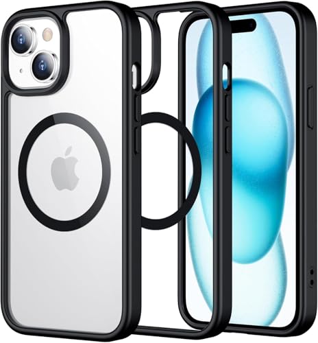 Image of NISHTECH for iPhone 15 Plus Case: Clear Magnetic Slim Fit Case Compatible with Magsafe Rugged Protective Transparent Cover (Black Magnetic)
