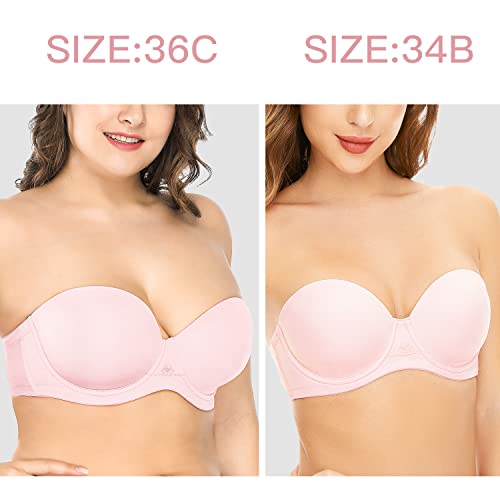 Deyllo Women’s Full Coverage Strapless Red Carpet Plus Size Multiway Red Carpet Underwire Contour Red Carpet(Pink, 38C) #TOP6