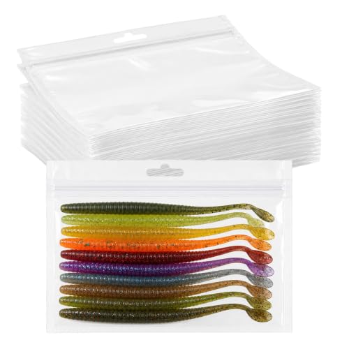 Klmnop 100 Pack Clear Soft Bait Bags, 7.5"x5.3" Fishing Lures Packaging Bags, Heavy-Duty Zipper Storage Pouches with Leakproof Seal, Tackle Organizati