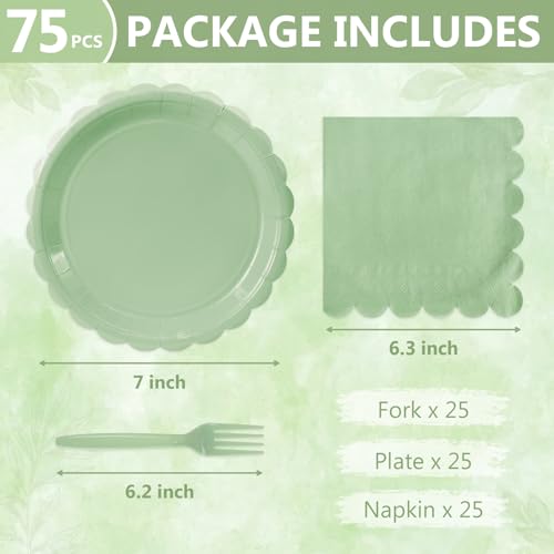 Image of Sage Green Paper Plates and Napkins,Sage Green Disposable Dinnerware, 25-7 inch