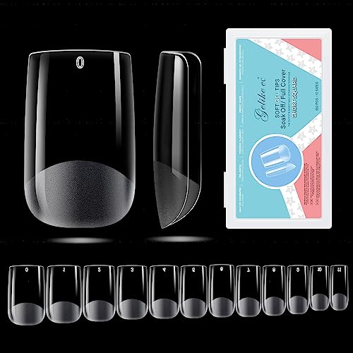 Gelike Ec Short Square Nail Tips - 552Pcs Soft Gel X Nail Tips Kit, 12 Sizes Clear Full Cover False Nail Tips, Press On Nails For Poly/ Soak Off Nail Extensions, Acrylic Nail, Dip Powder Gel Nail Art Diy Home Salon #TOP28