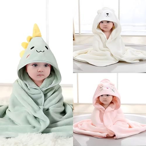 Image of Hooded Baby Towel - 3 Pack Premium Soft Bath Towel for Baby, Newborn,Infant - Ultra Absorbent,Natural Baby Stuff Towel, Soft Coral Velvet Coral Fleece Bath Towel for Boys and Girls
