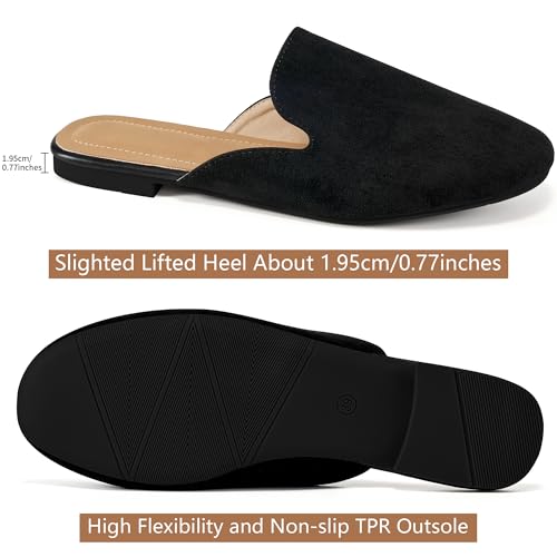 Image of Ecetana Mules for Women Flats Shoes: Comfortable Slip On Casual Work Slides Round Toe Backless Loafers