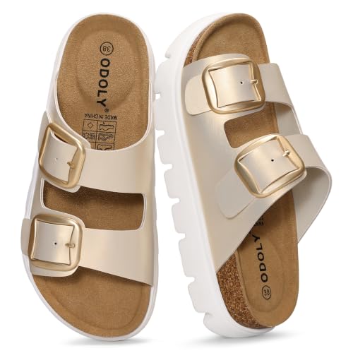 Image of ODOLY Women's Platform Sandals with Arch Support, Adjustable Buckle Slides