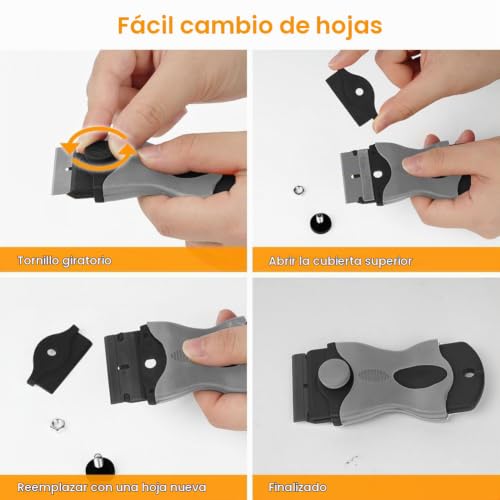 Miniatura 6 de Ainiv 1 Raspadores De Cristal Con Mango Largo, Incluyendo 20 Cuchillas De Repuesto, Rascador Multiusos De Limpieza Para Raspar Etiquetas, Pegatinas, Calafateo, Pintura De Vidrio Negro