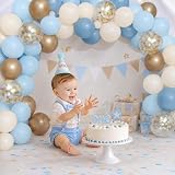Girlanda balonowa Niebiesko-QIFU 108 sztuk, balony urodzinowe, niebieskie, białe, złote, z balonem, metaliczne, szampańskie, złote konfetti, balony na hel, dekoracja urodzinowa, dla chłopca, baby