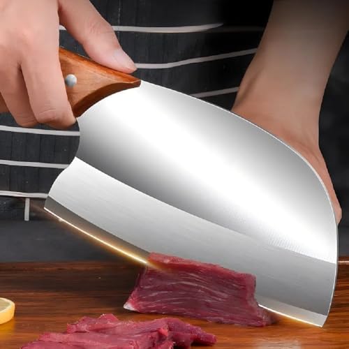 Image of Hand-Forged Carbon Steel 6‑Inch Meat Cleaver Knife - Heavy-Duty Japanese Butcher, Bone Cutter for Mutton, Vegetable, Fruit & Fish