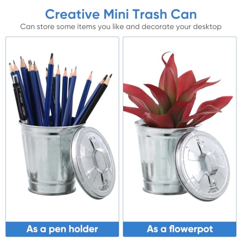 Mini caneca de basura con tapa para escritorio plateada miniatura 6