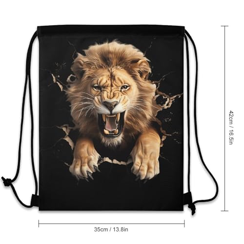 3D Lion Fashion Drawstring Backpack Novelty Draw String Bags Gym Bag for Travel Swimming Beach3