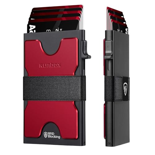 Image of RUNBOX Slim Wallet for Men, RFID Aluminum Pop-Up Card Holder for 12 Cards