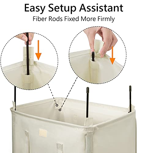 Image of WOWLIVE 100L Laundry Hamper with Lid, Large Foldbale Laundry Basket with 2 Removable Bags and Handles, Tall Collapsible Dirty Clothes Hamper for Laundry Room, Bathroom, Dorm (Beige)