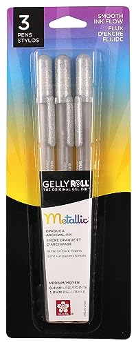 Sakura 57386 3-Piece Gelly Roll Blister Card Metallic Gel Ink Pen Set, Silver