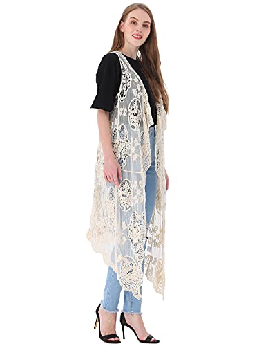 Image of Anna-Kaci Vintage Floral Bohemian Sleeveless Mesh Lace Crochet Embroidery Beach Top Cardigan Vest,