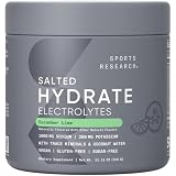 Sports Research® Hydrate Electrolytes Salted Cucumber Lime - Sugar-Free & Naturally Flavored with Vitamins, Minerals, and Coconut Water - Supports Hydration* - 45 Servings