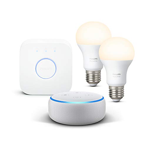 Echo Dot (3ème génération), Tissu sable + Kit de démarrage Philips Hue...