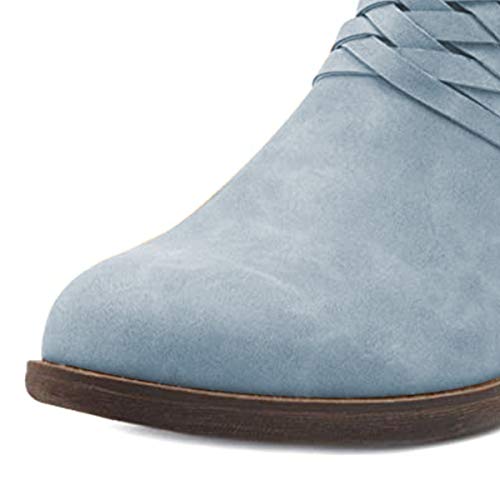 YDN Women Vintage Round Toe Strappy Low Stacked Chunky Heel Ankle Boots Back Zipper Booties With Criss Cross Wraparounds Office Casual Dress Shoes3