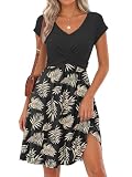 SAUKOLE Summer Dress for Women 2026 Fashion Twist Front Short Sleeve Dress Casual V Neck Short Dresses