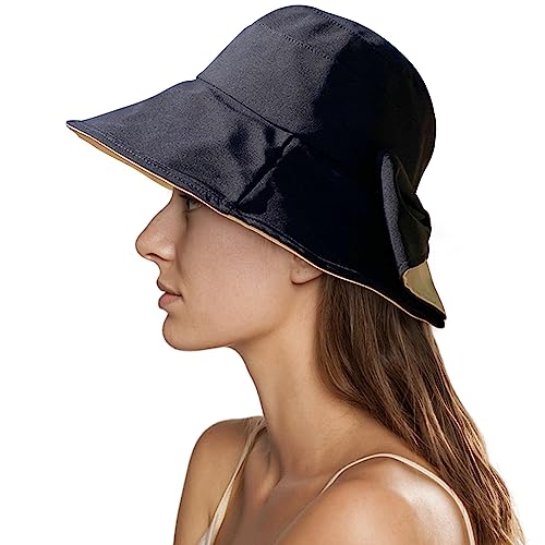 Yuccer Sombreros de Sol Mujer Plegable Algodón Sombrero Playa Verano Protección UV Gorro de Pescador de ala Ancha Sun Hat Women for Jardinería Trekking Viaje
