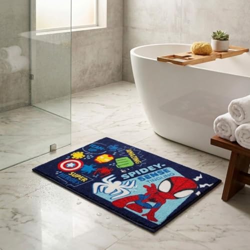 Image of Athom Living Premium Anti Slip Printed Kids Bathmat, Durable Nylon Fabric, Soft Texture, Easy to Clean, Stylish Home Decor Mat for Doorway & Kids Room, 37x57 cm, Multicolor (Marvel - Spidey)