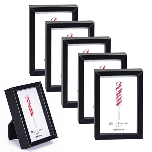 Winlor Marcos pequeños, marco para fotos de bebés tamaño mini, 2x3 pulgadas, juego de 6, para decoración de mesa, marco Polaroid con imán suave, imanes bonitos para nevera, negro