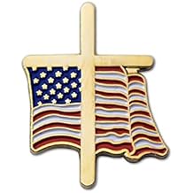 American Flag Gold Cross Enamel Lapel Pin 1"