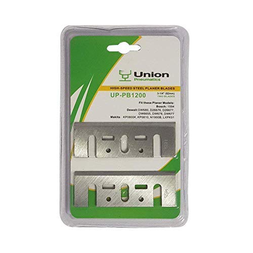 Union Pneumatics UP-PB1200 3-1/4 Inch (82mm) Resharpenable High-Speed Steel Planer Blades Replaces Makita D-17223, D-17217, 731001-4 D-46230 Bosch PA1204 PA1205 For Makita, DeWalt & Bosch Tools (2pcs)
