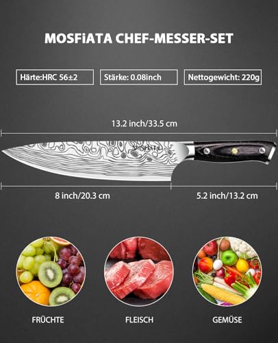 MOSFiATA Kochmesser, Klingenlänge 20 cm Chefmesser Fleischmesser Profi Messer Küchenmesser aus...
