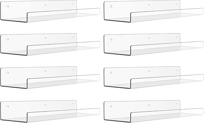 Acrylic Floating Wall Shelves, 15 Inch Clear Shelf | Thick Invisible Wall Display Shelf 3 mm Size - 15 * 4 * 2 inch (Clear, 2)-image-29