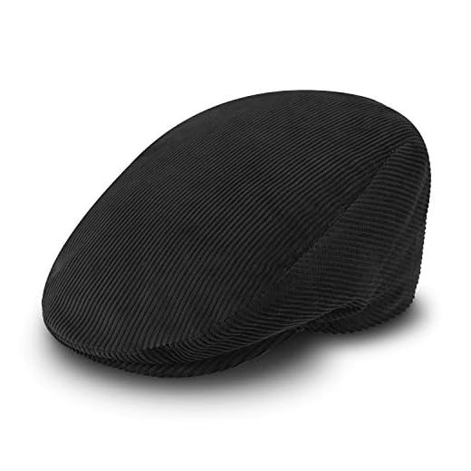 fiebig Cord Flatcap for Men & Women | Newsboy Cap Made of Cotton with Quilted Lining | Peaked Cap Made in Italy (62-XXL, Black)